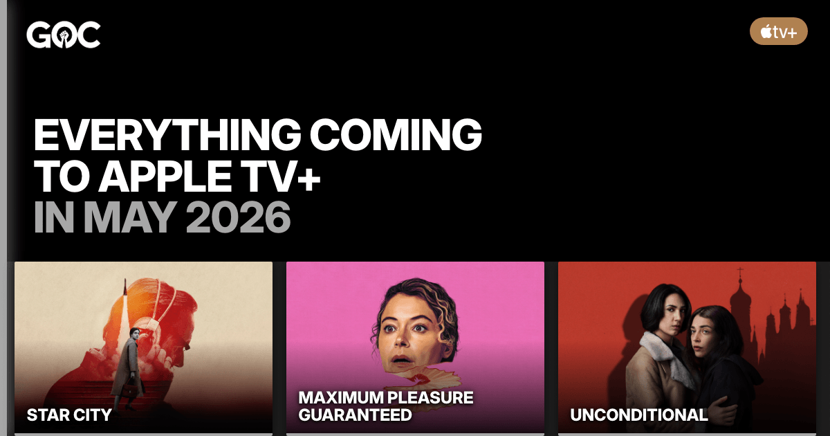 Everything coming to Apple TV+ in May 2026 thumbnail with marquee shows.