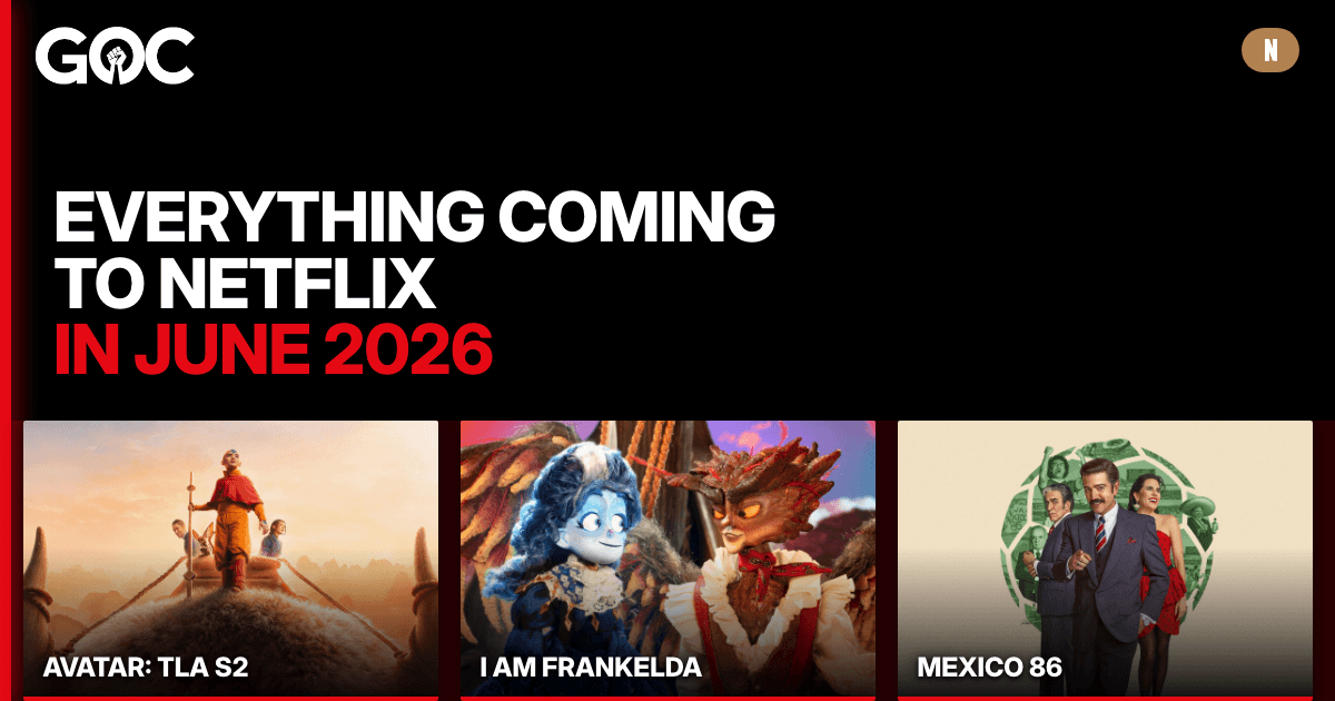 Netflix June 2026 thumbnail featuring Avatar: The Last Airbender Season 2, I Am Frankelda, and Mexico 86